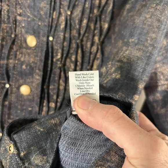 Coldwater Creek Jacket Women's P8 Petite Snap Front Blue Gold Long Sleeve - Picture 8 of 11